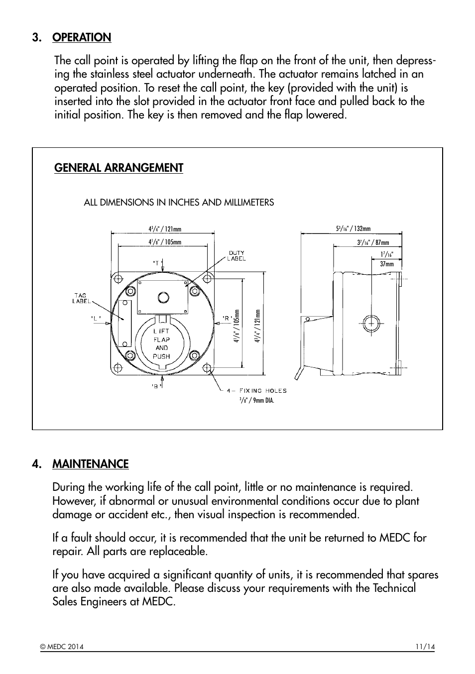 All dimensions in inches and millimeters | MEDC SM87PB User Manual | Page 3 / 4
