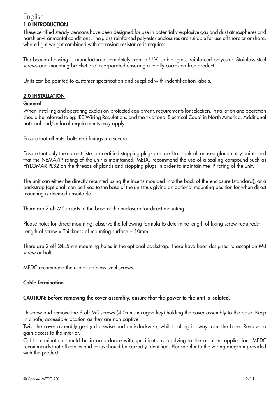 English | MEDC FB11 User Manual | Page 3 / 20