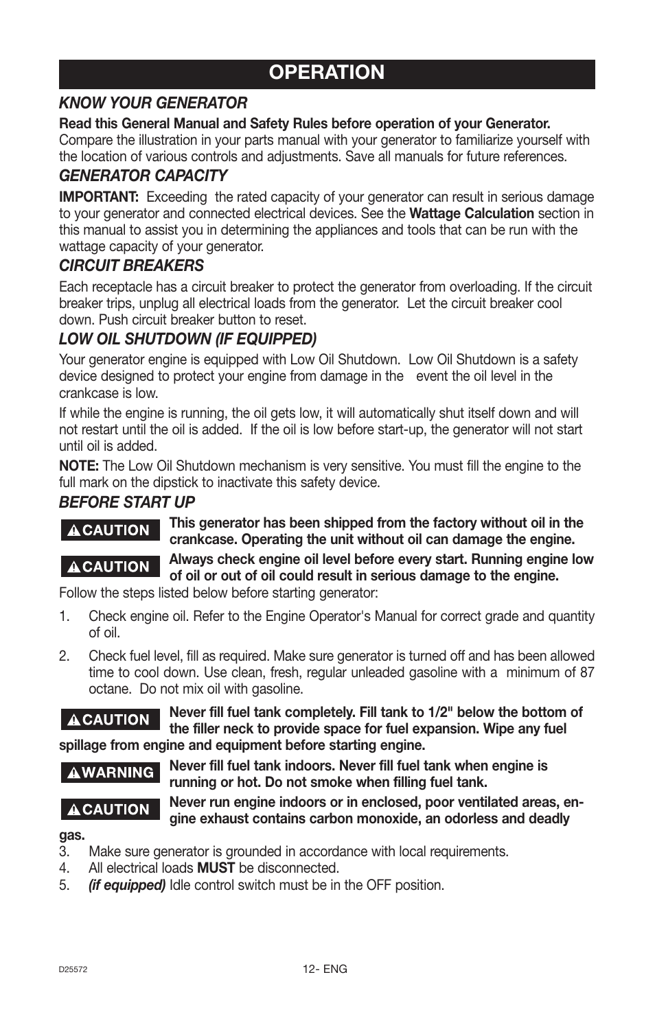 Operation | DeVillbiss Air Power Company D25572 User Manual | Page 12 / 22