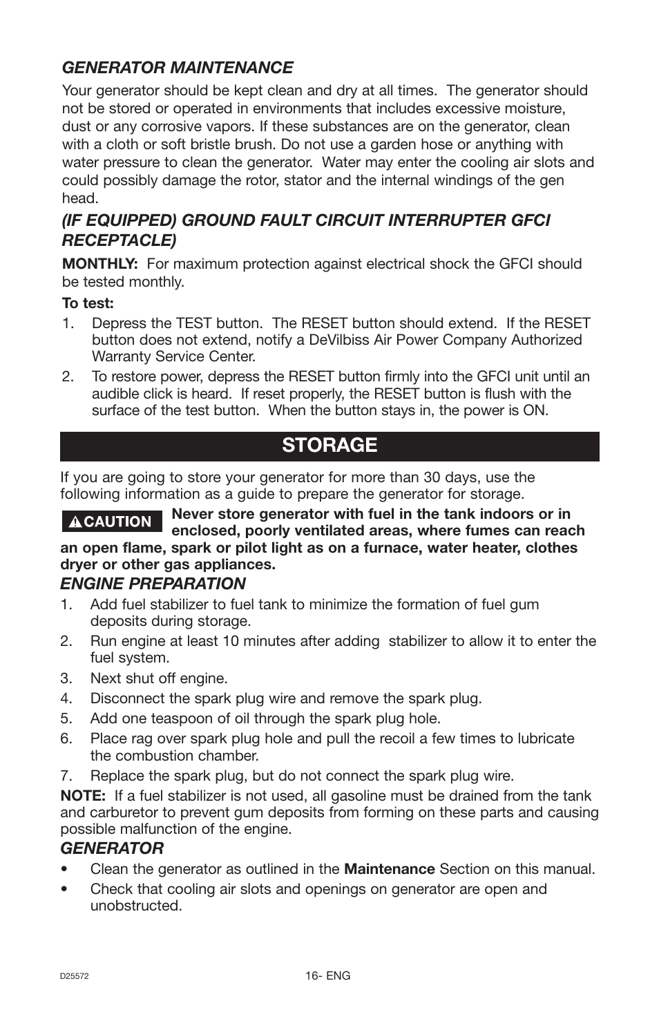 Storage | DeVillbiss Air Power Company D25572 User Manual | Page 16 / 22