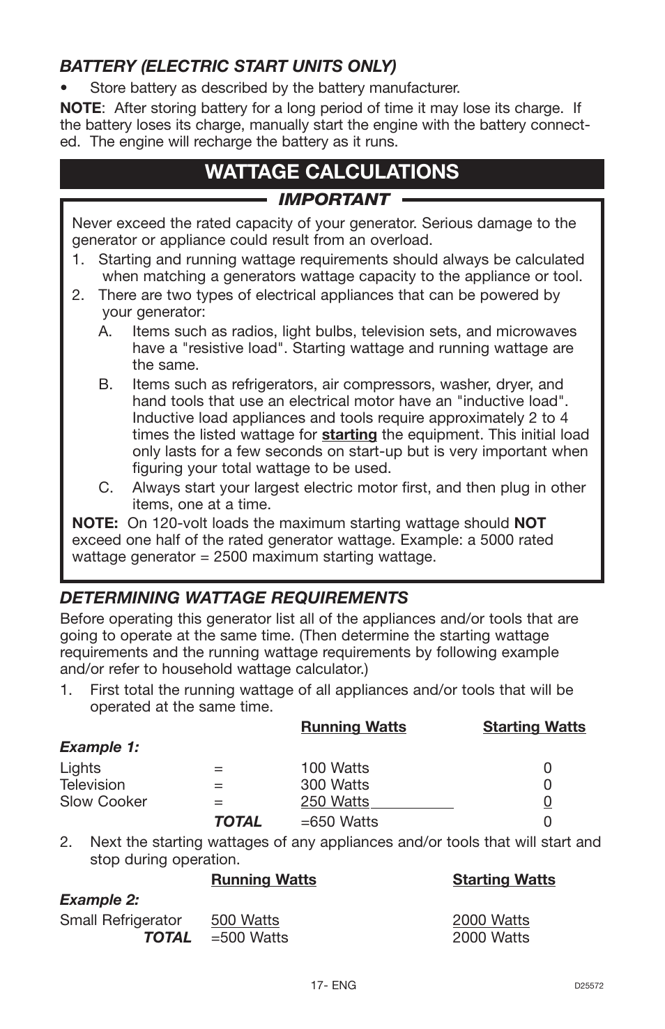 Wattage calculations | DeVillbiss Air Power Company D25572 User Manual | Page 17 / 22