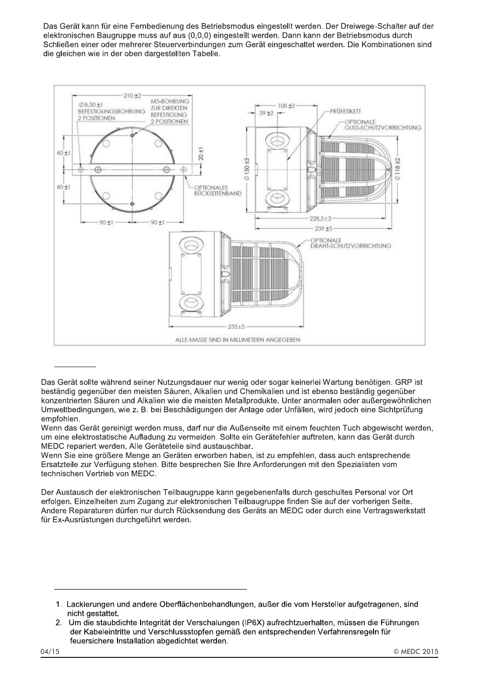 Allgemeine wartung | MEDC LD15 User Manual | Page 20 / 32