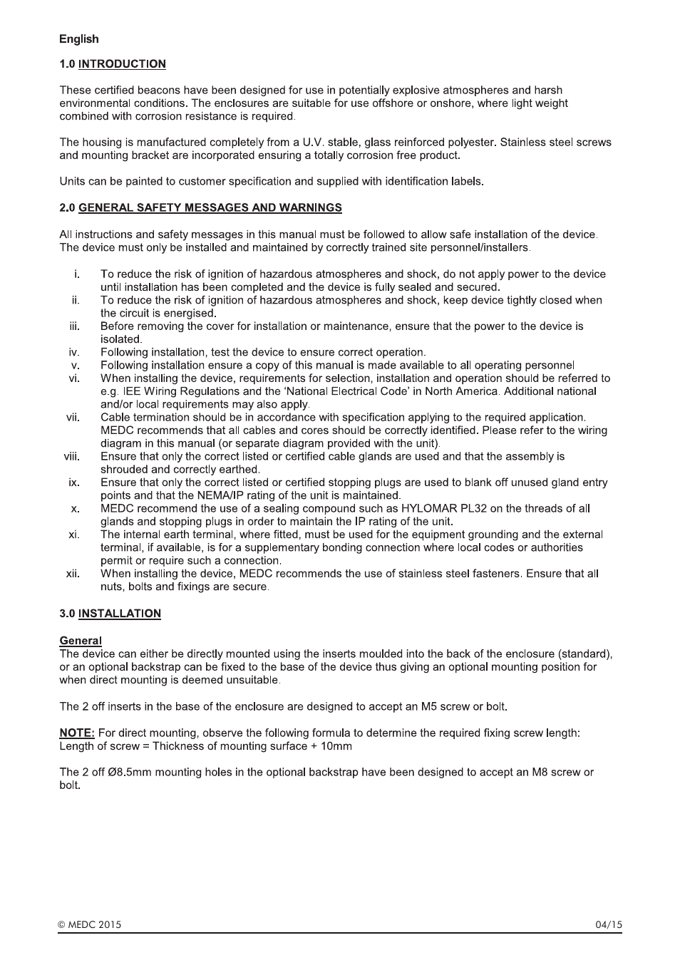 MEDC LD15 User Manual | Page 3 / 32