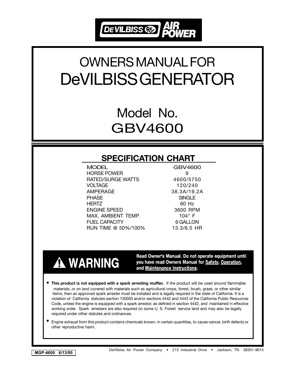 DeVillbiss Air Power Company MGP-4600 User Manual | 16 pages