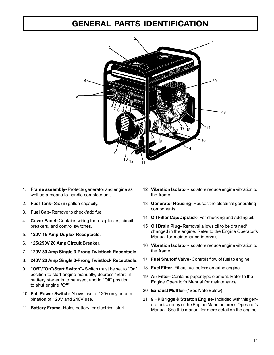 General parts identification | DeVillbiss Air Power Company MGP-4600 User Manual | Page 11 / 16