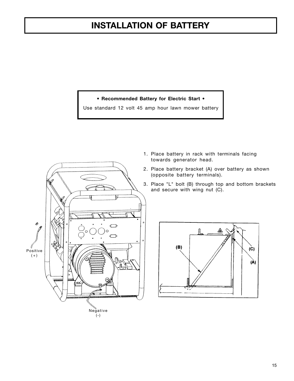 Installation of battery | DeVillbiss Air Power Company MGP-4600 User Manual | Page 15 / 16