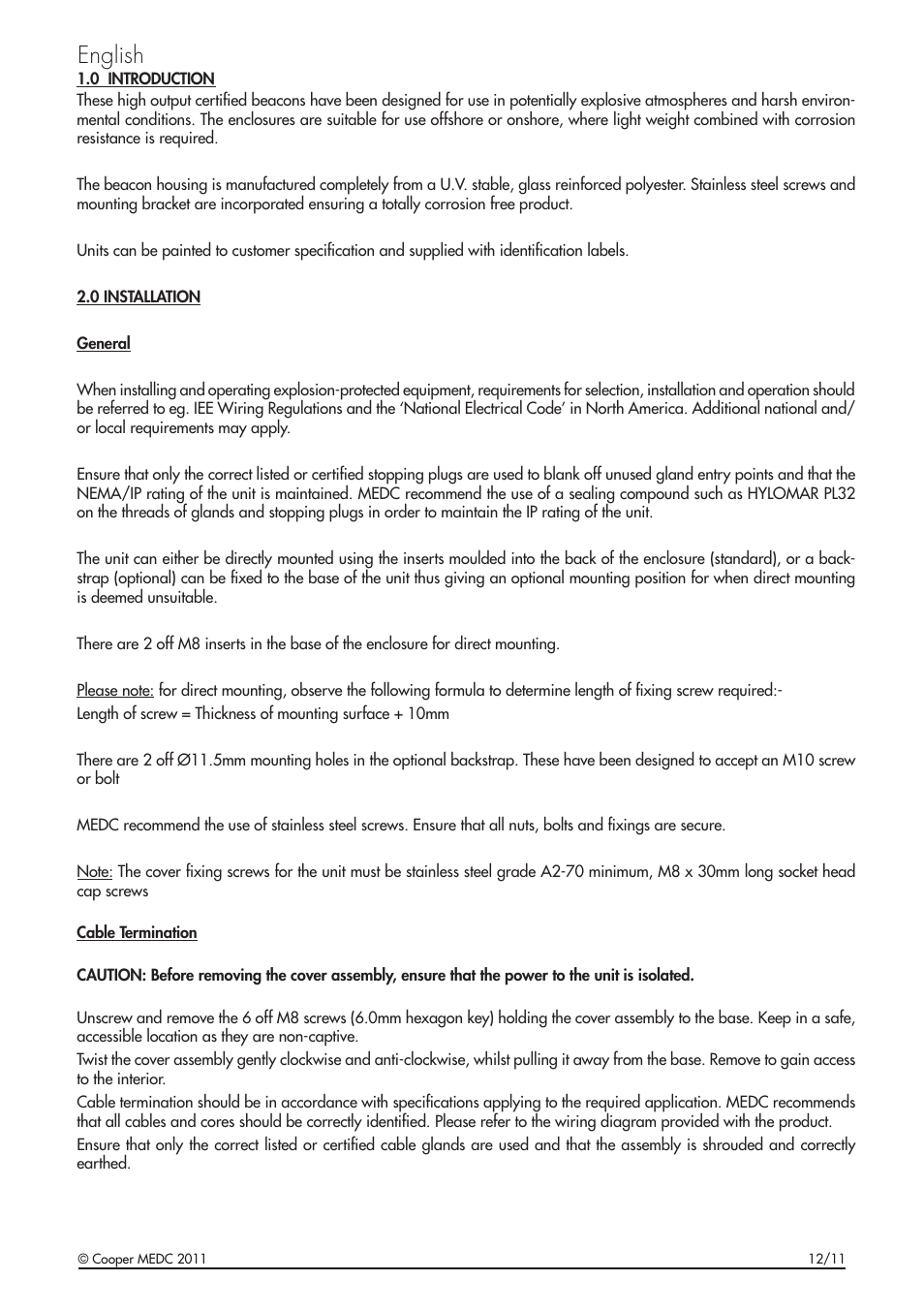 English | MEDC XB12 User Manual | Page 3 / 20