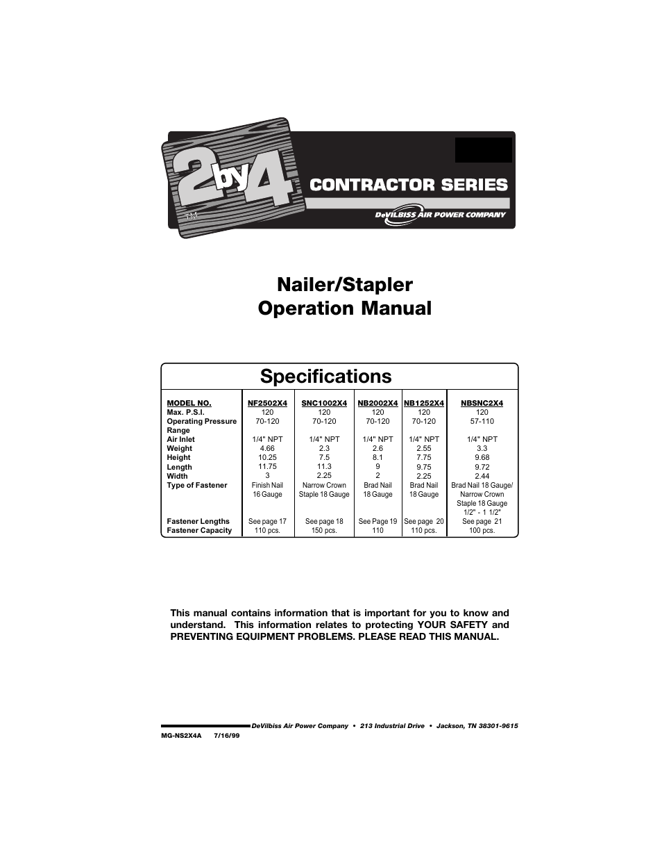 DeVillbiss Air Power Company 2by4 Contractor Series User Manual | 24 pages