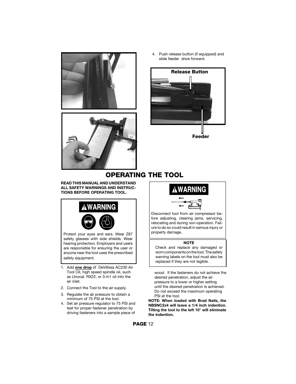 Operating the tool | DeVillbiss Air Power Company 2by4 Contractor Series User Manual | Page 12 / 24