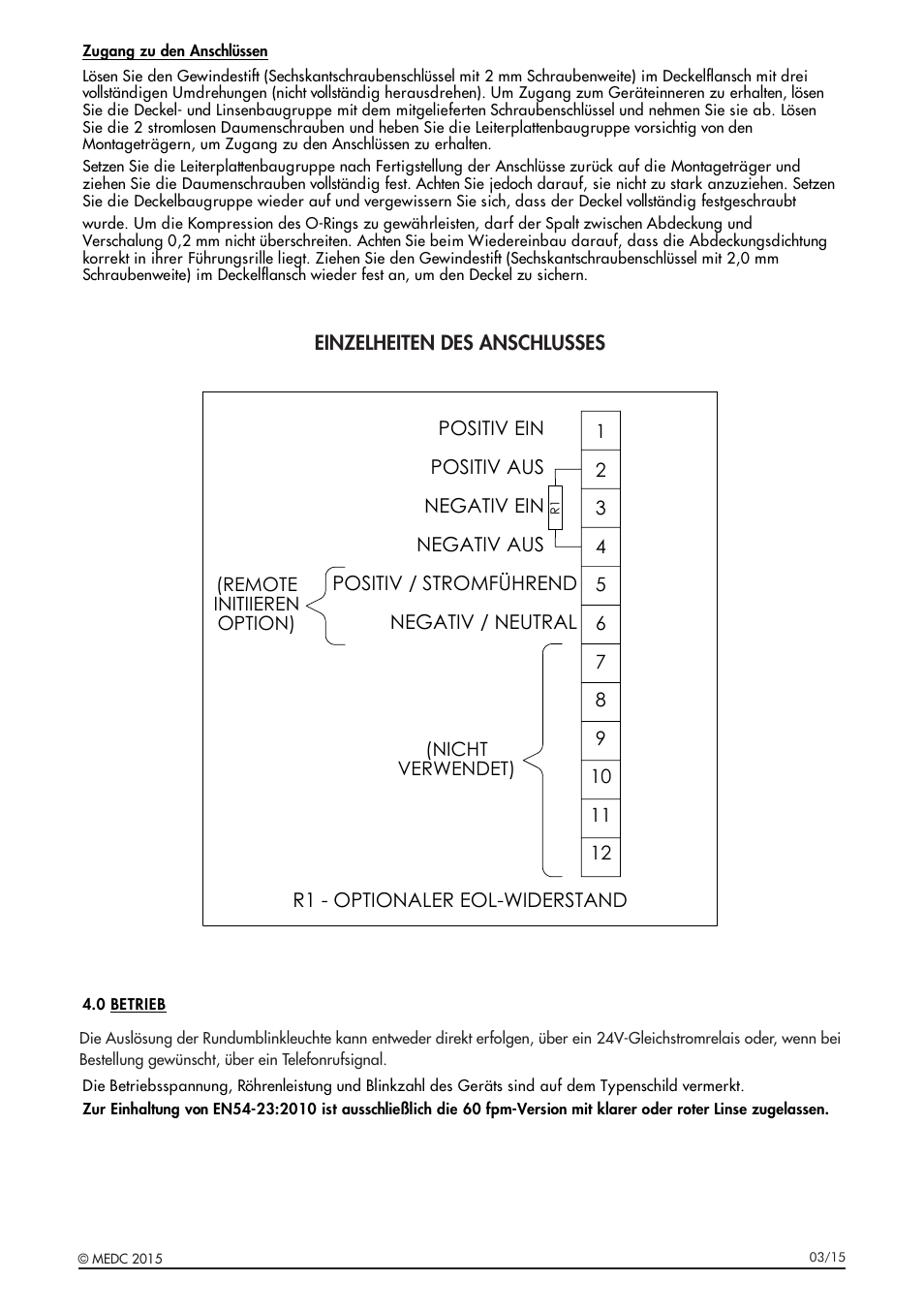 Einzelheiten des anschlusses | MEDC XB15 User Manual | Page 19 / 32