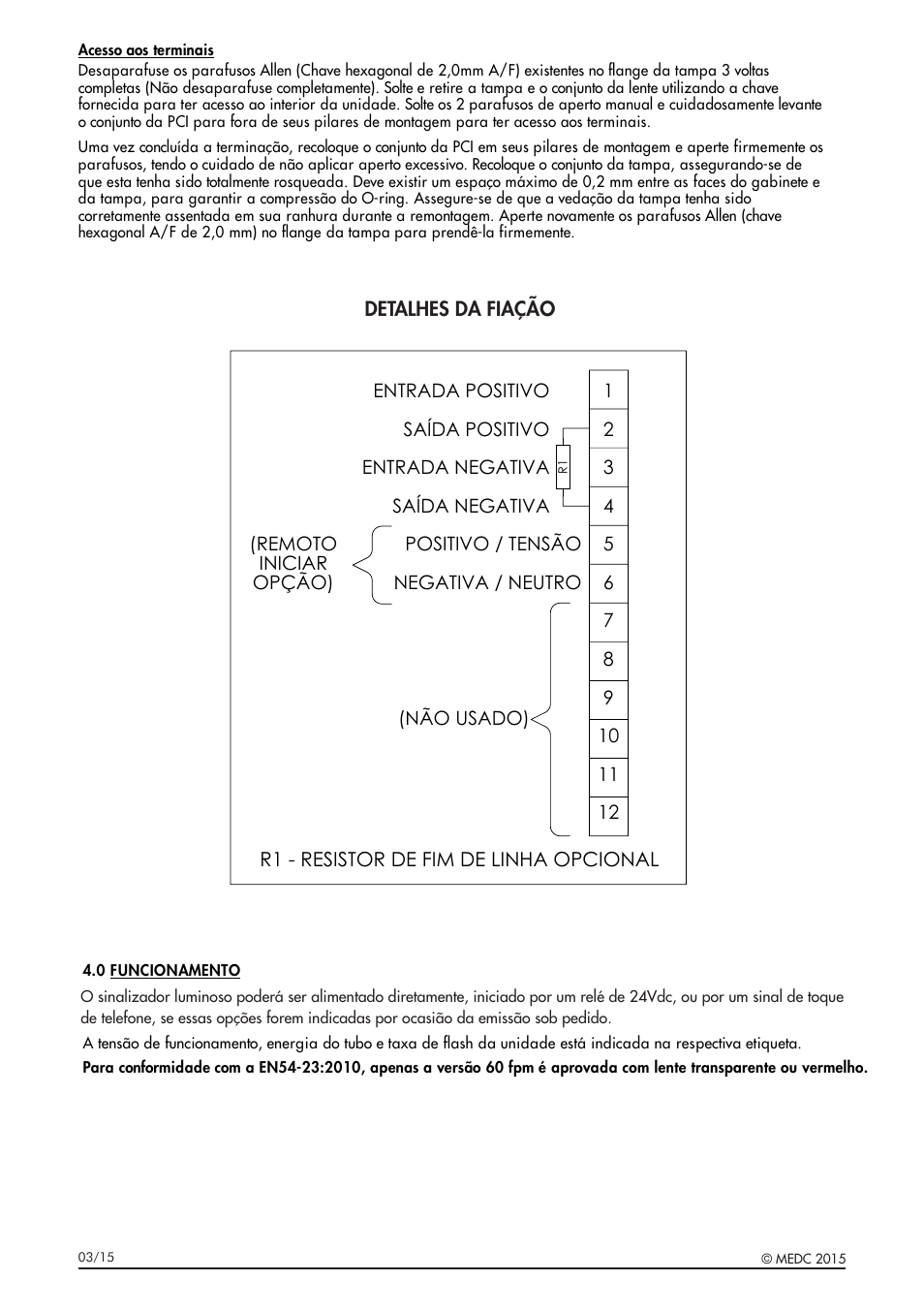 Detalhes da fiação | MEDC XB15 User Manual | Page 26 / 32
