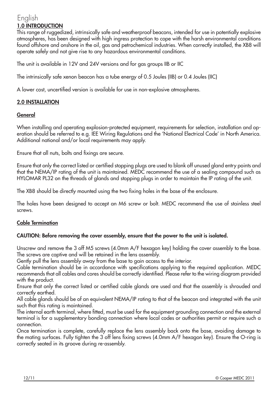 English | MEDC XB8 User Manual | Page 3 / 20