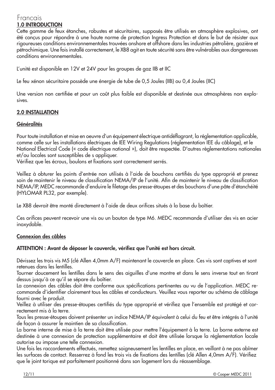 Francais | MEDC XB8 User Manual | Page 7 / 20