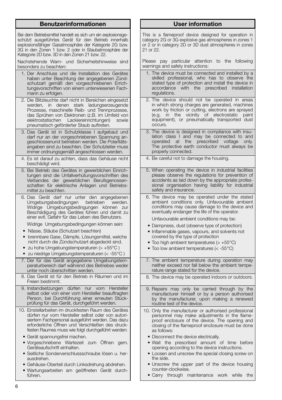 Benutzerinformationen, User information | MEDC dSLB 20 LED User Manual | Page 6 / 8