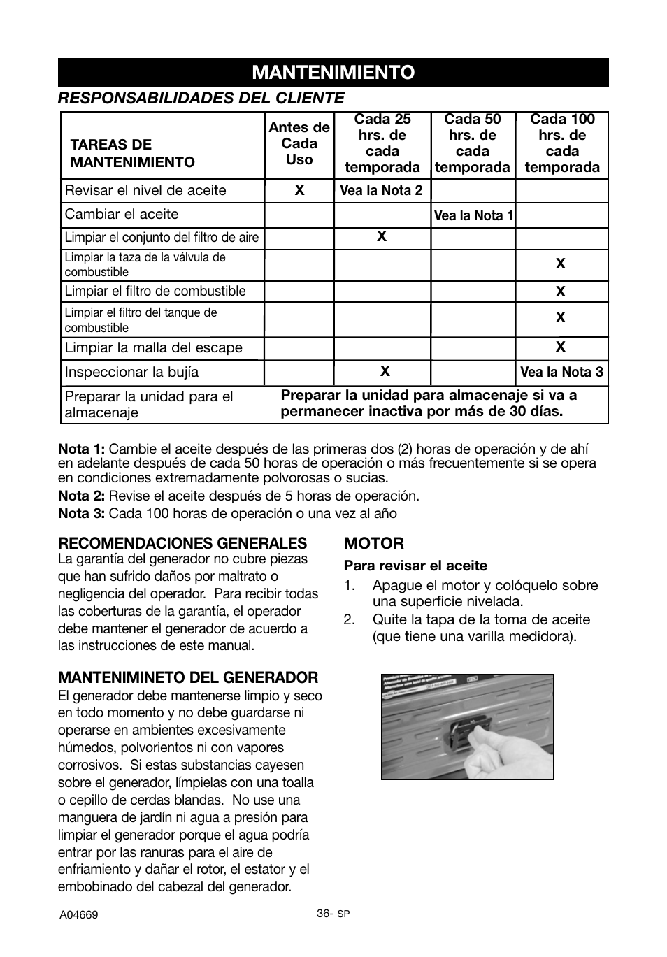 Mantenimiento | DeVillbiss Air Power Company PowerBack GM1000 User Manual | Page 36 / 72