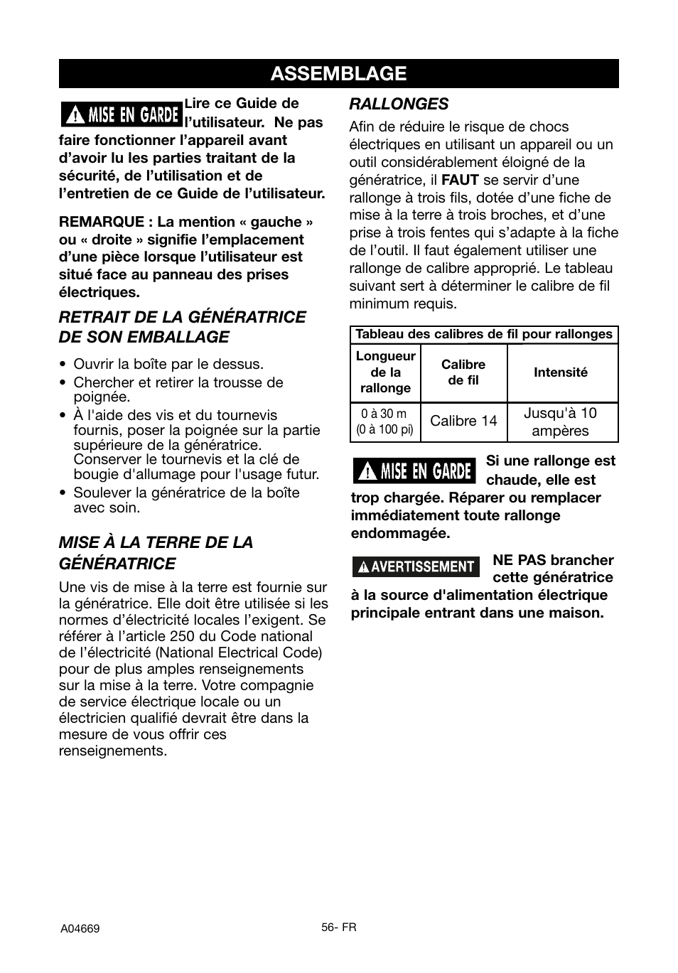 Assemblage | DeVillbiss Air Power Company PowerBack GM1000 User Manual | Page 56 / 72