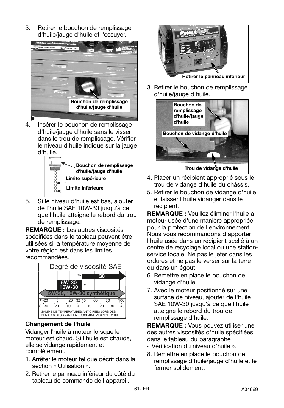 Degré de viscosité sae | DeVillbiss Air Power Company PowerBack GM1000 User Manual | Page 61 / 72