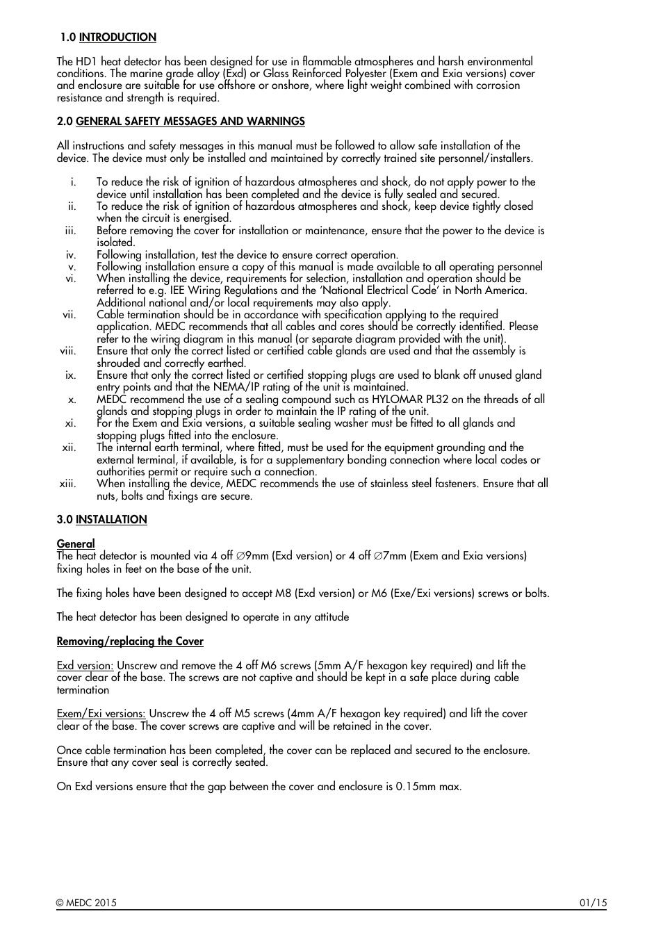 MEDC HD1 Range User Manual | Page 3 / 24