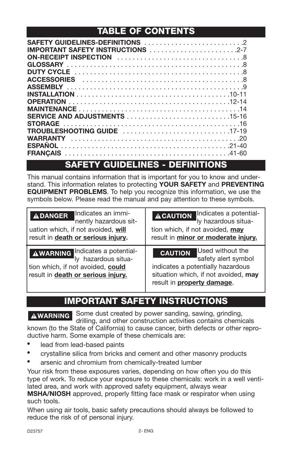 DeVillbiss Air Power Company D23757 User Manual | Page 2 / 20