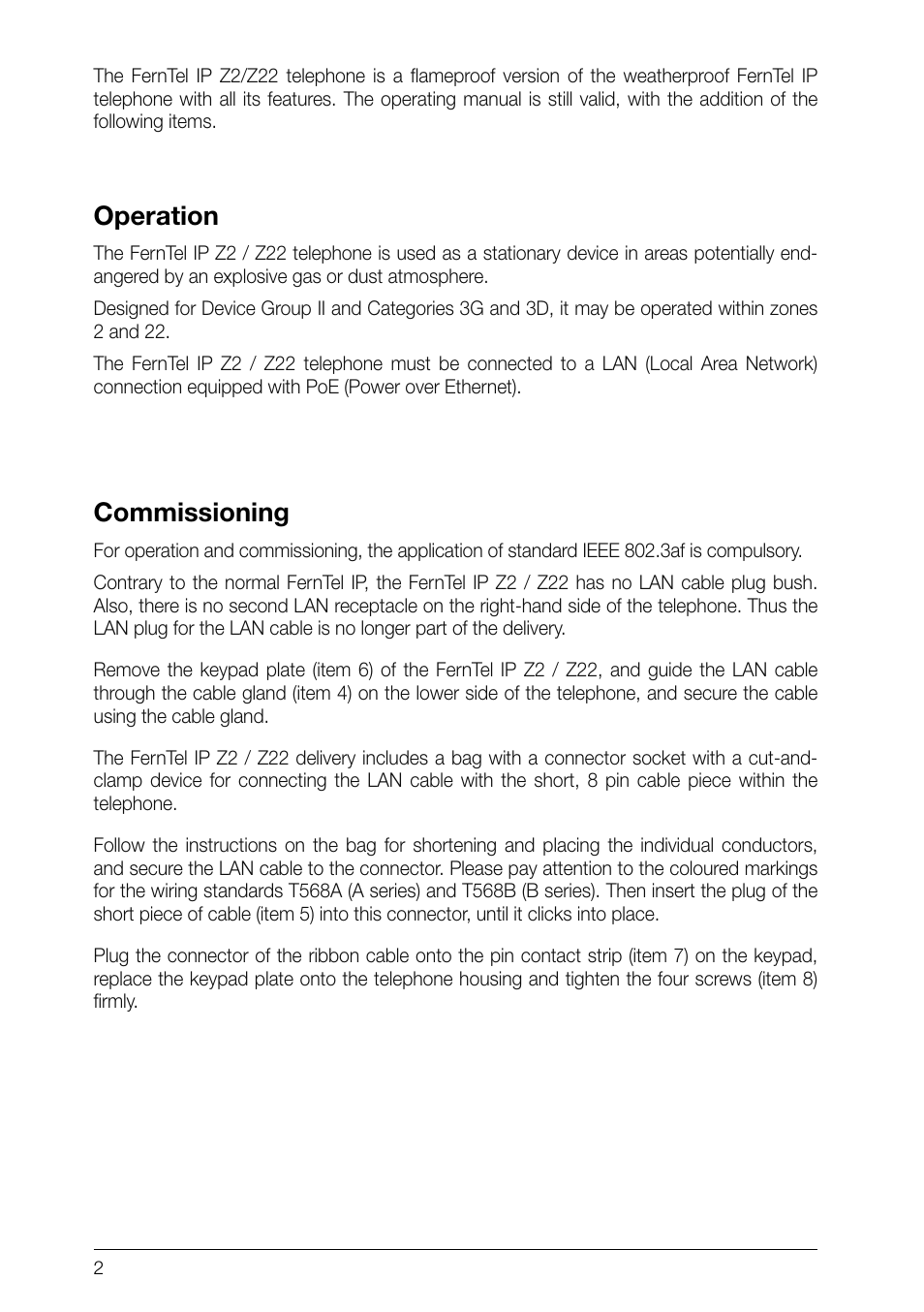 Operation, Commissioning | MEDC Ex FernTel IP User Manual | Page 2 / 8