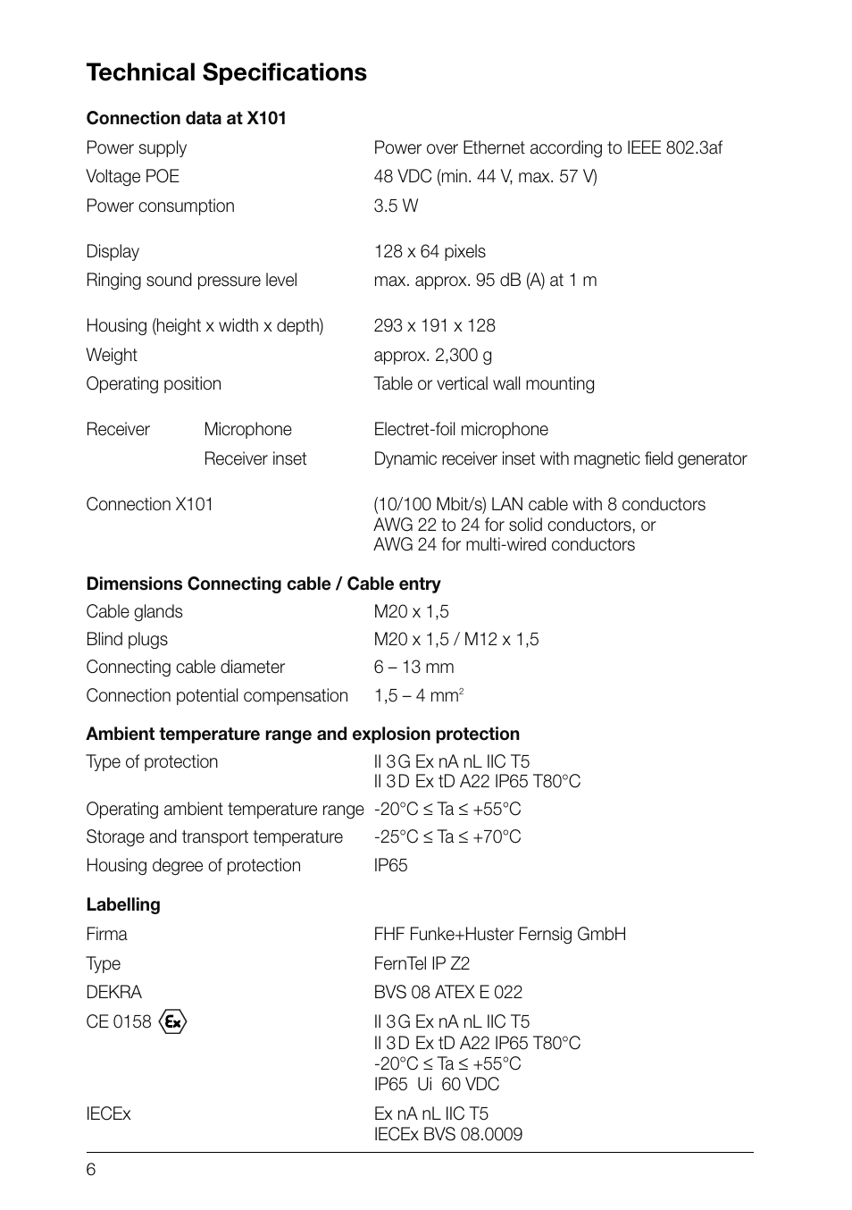 Technical specifications | MEDC Ex FernTel IP User Manual | Page 6 / 8