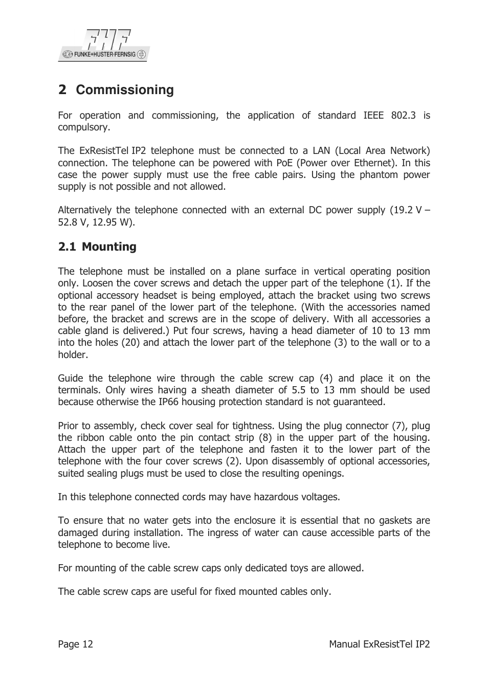 2 commissioning | MEDC Ex ResistTel IP2 User Manual | Page 12 / 30