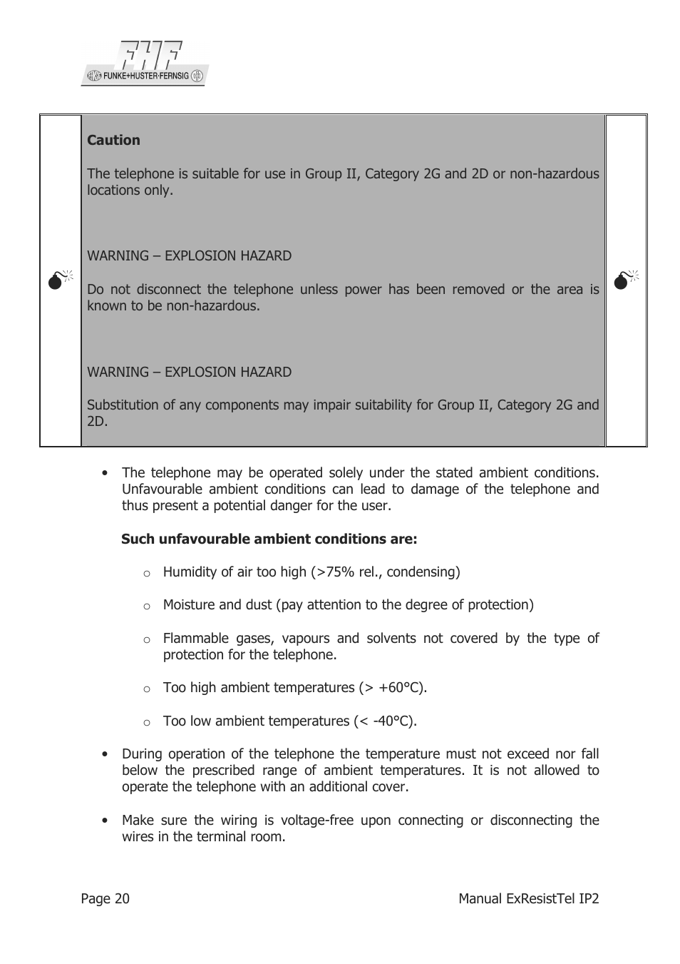 MEDC Ex ResistTel IP2 User Manual | Page 20 / 30