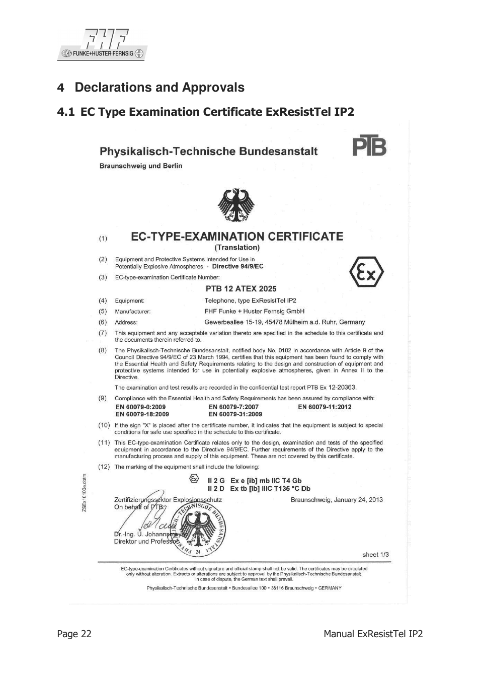 Declarations and approvals | MEDC Ex ResistTel IP2 User Manual | Page 22 / 30