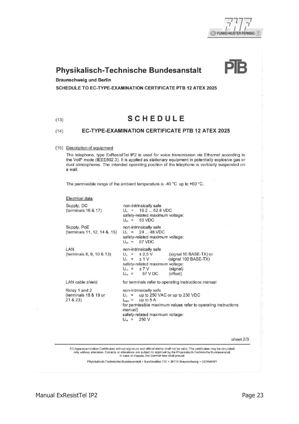 MEDC Ex ResistTel IP2 User Manual | Page 23 / 30