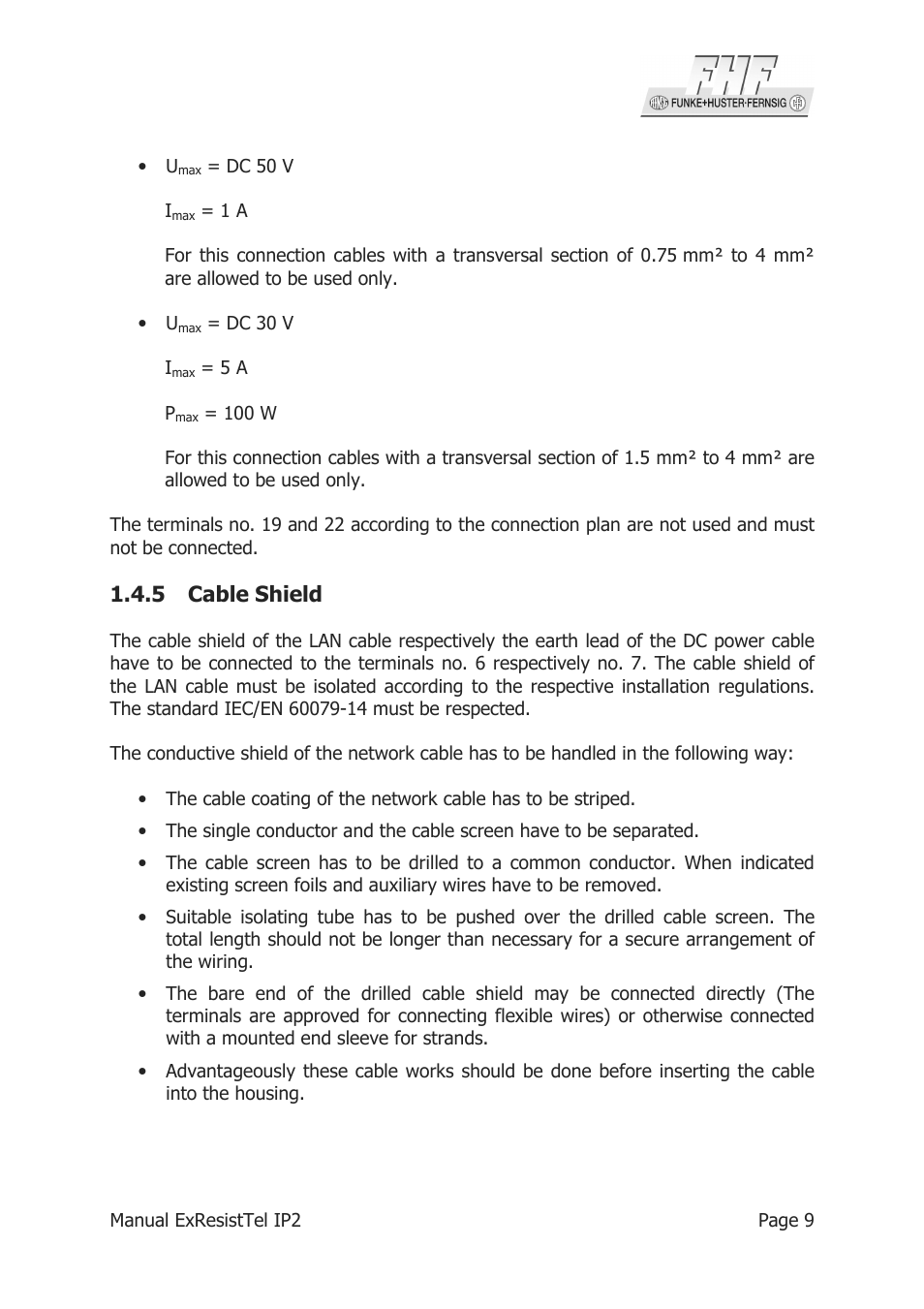 5 cable shield | MEDC Ex ResistTel IP2 User Manual | Page 9 / 30