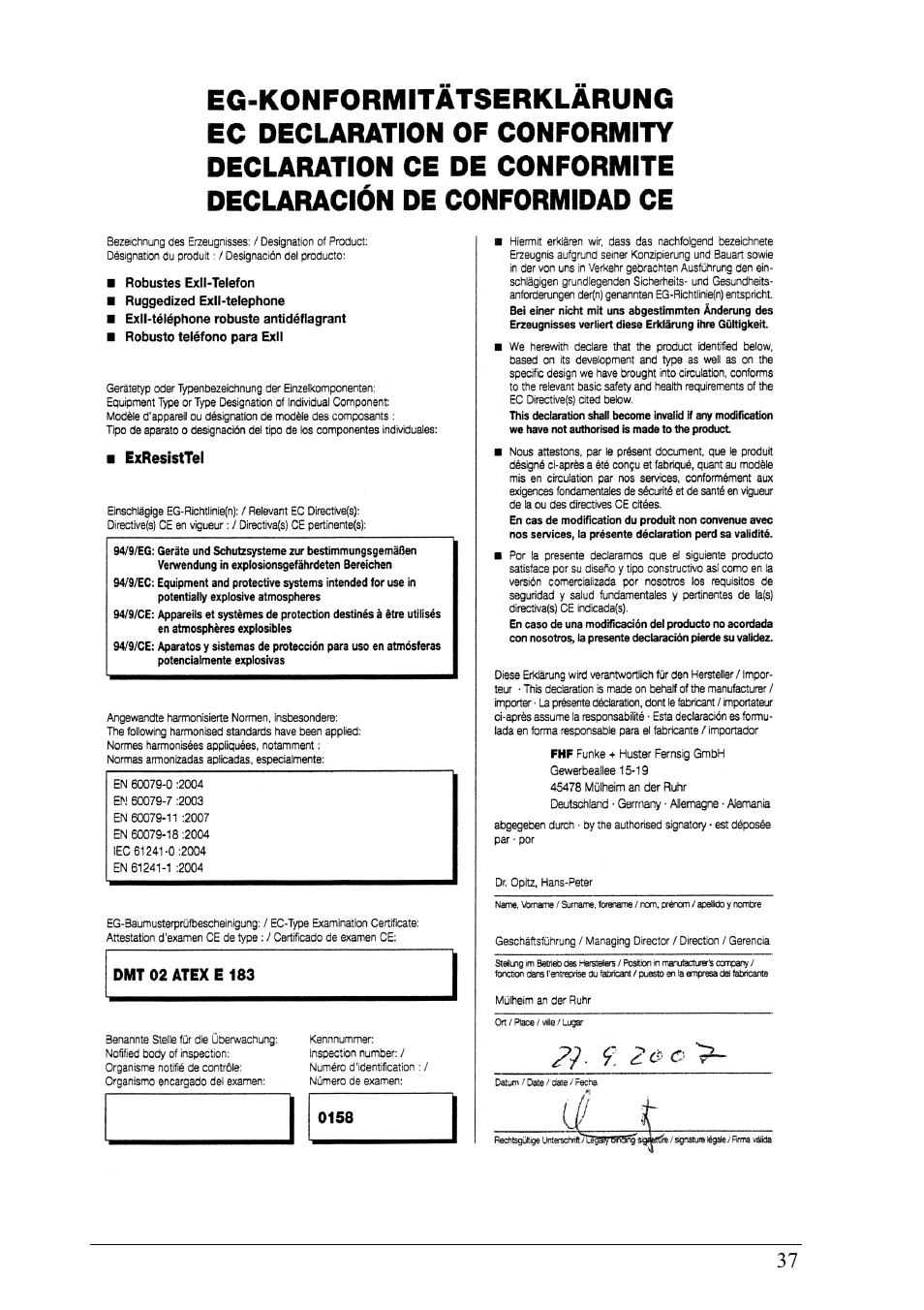 MEDC Ex ResistTel User Manual | Page 37 / 38