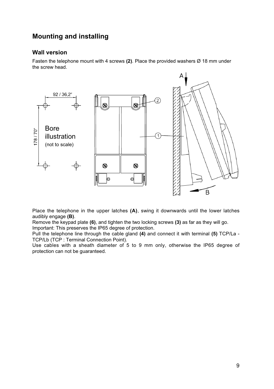 Mounting and installing, Bore illustration | MEDC Weatherproof FernTel User Manual | Page 9 / 28