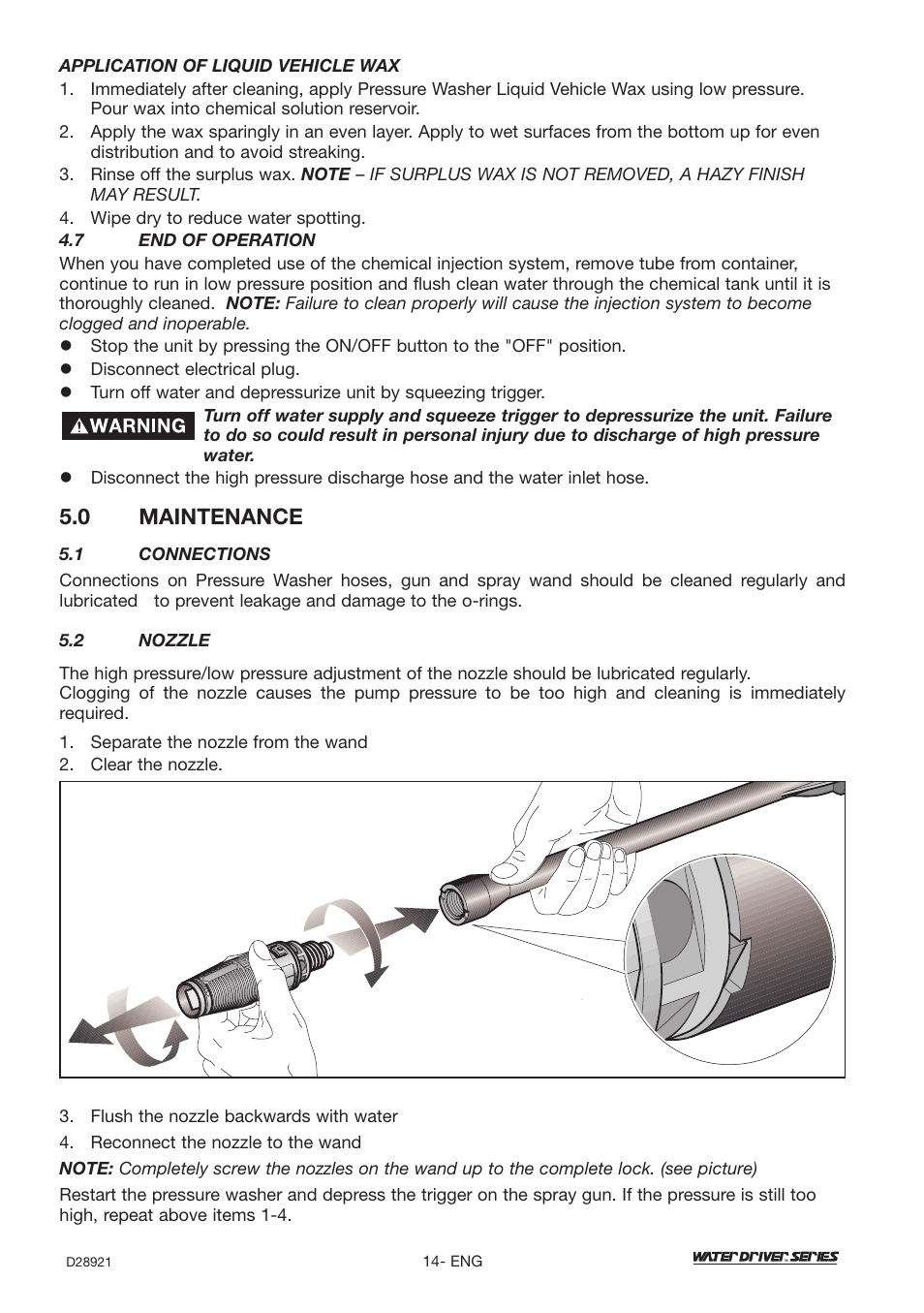 0 maintenance | DeVillbiss Air Power Company Water Driver WD1600E User Manual | Page 14 / 60