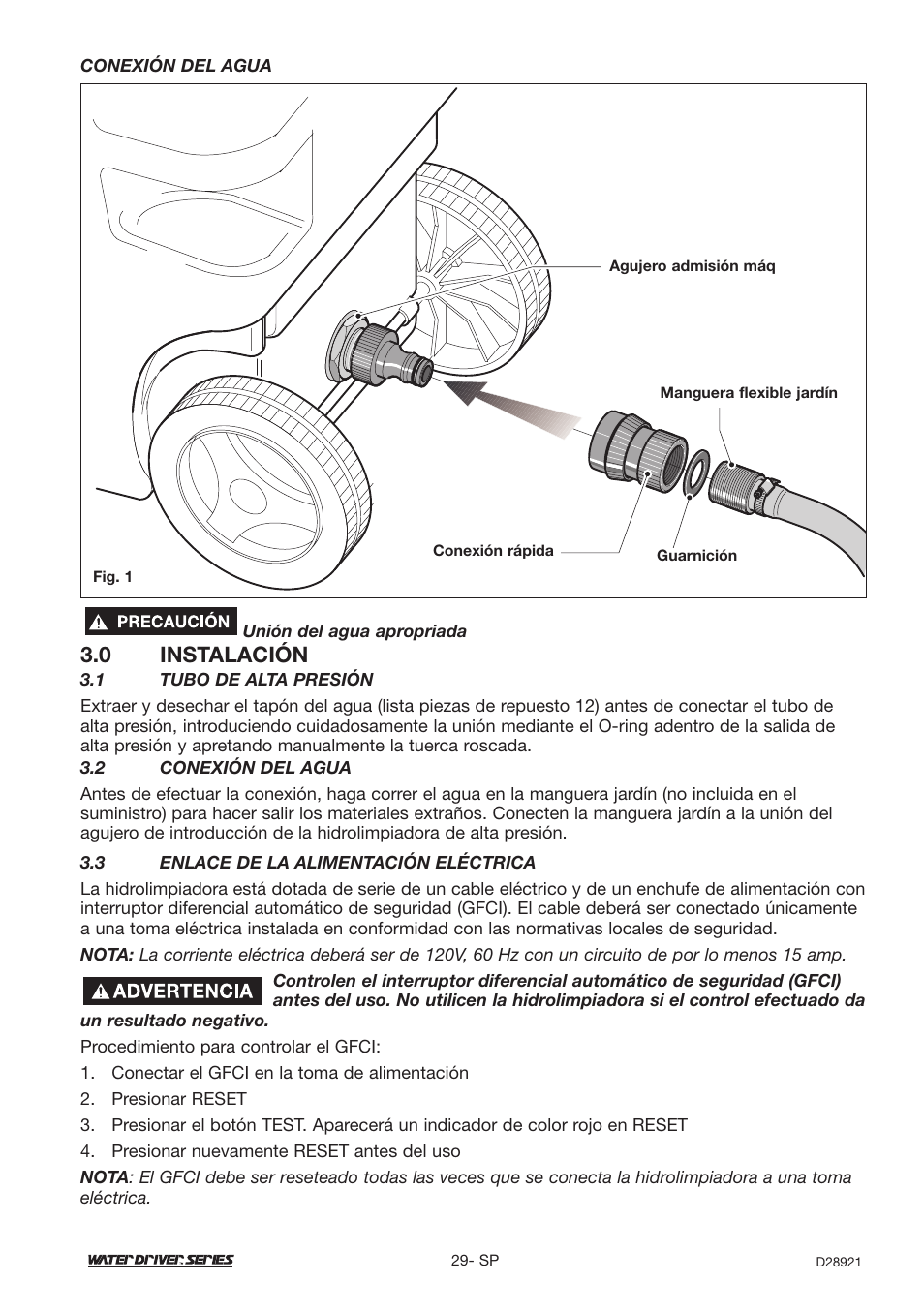 0 instalación | DeVillbiss Air Power Company Water Driver WD1600E User Manual | Page 29 / 60