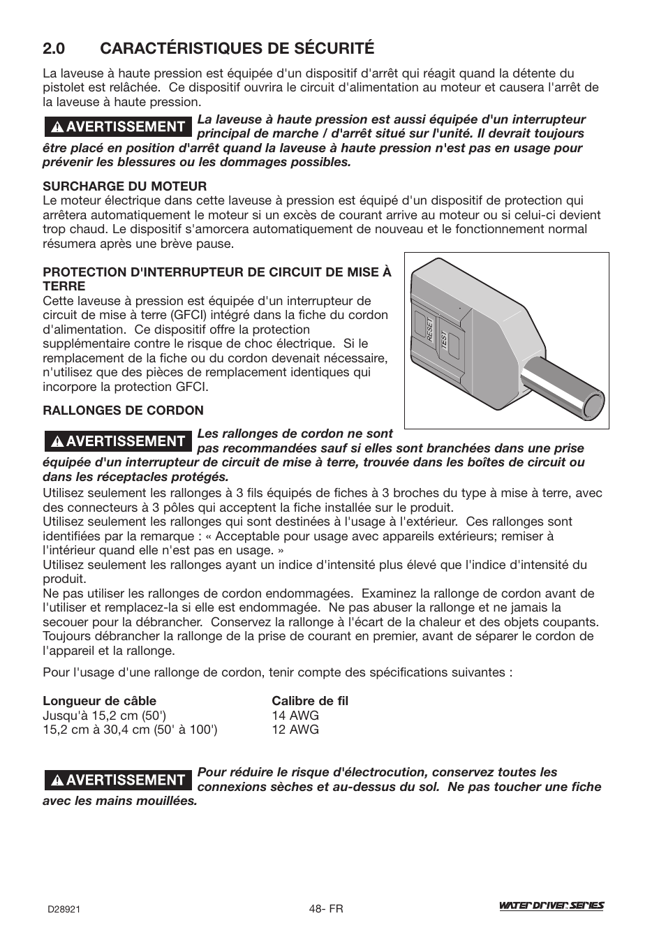 0 caractéristiques de sécurité | DeVillbiss Air Power Company Water Driver WD1600E User Manual | Page 48 / 60