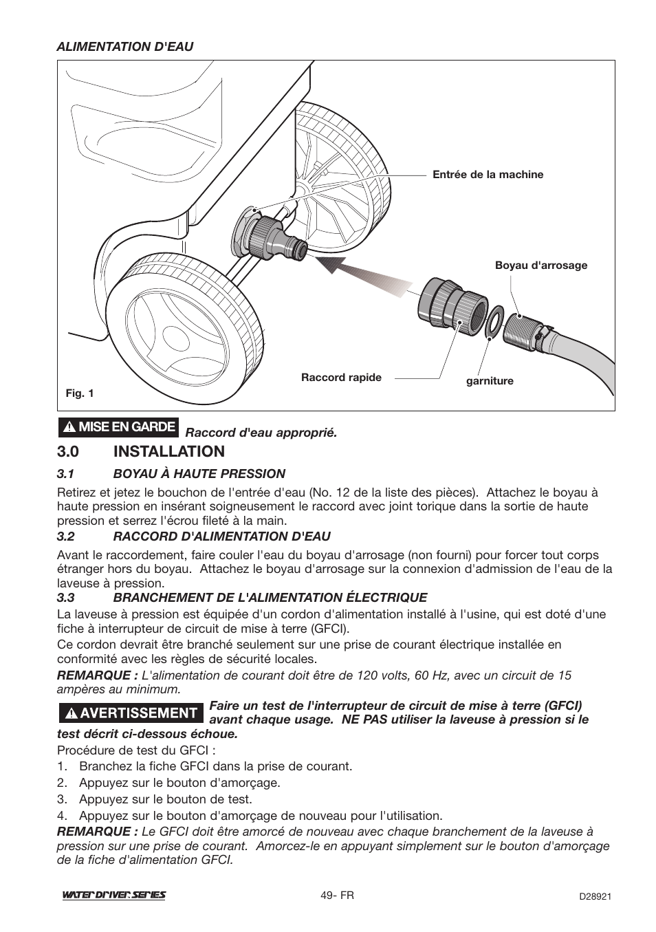 0 installation | DeVillbiss Air Power Company Water Driver WD1600E User Manual | Page 49 / 60