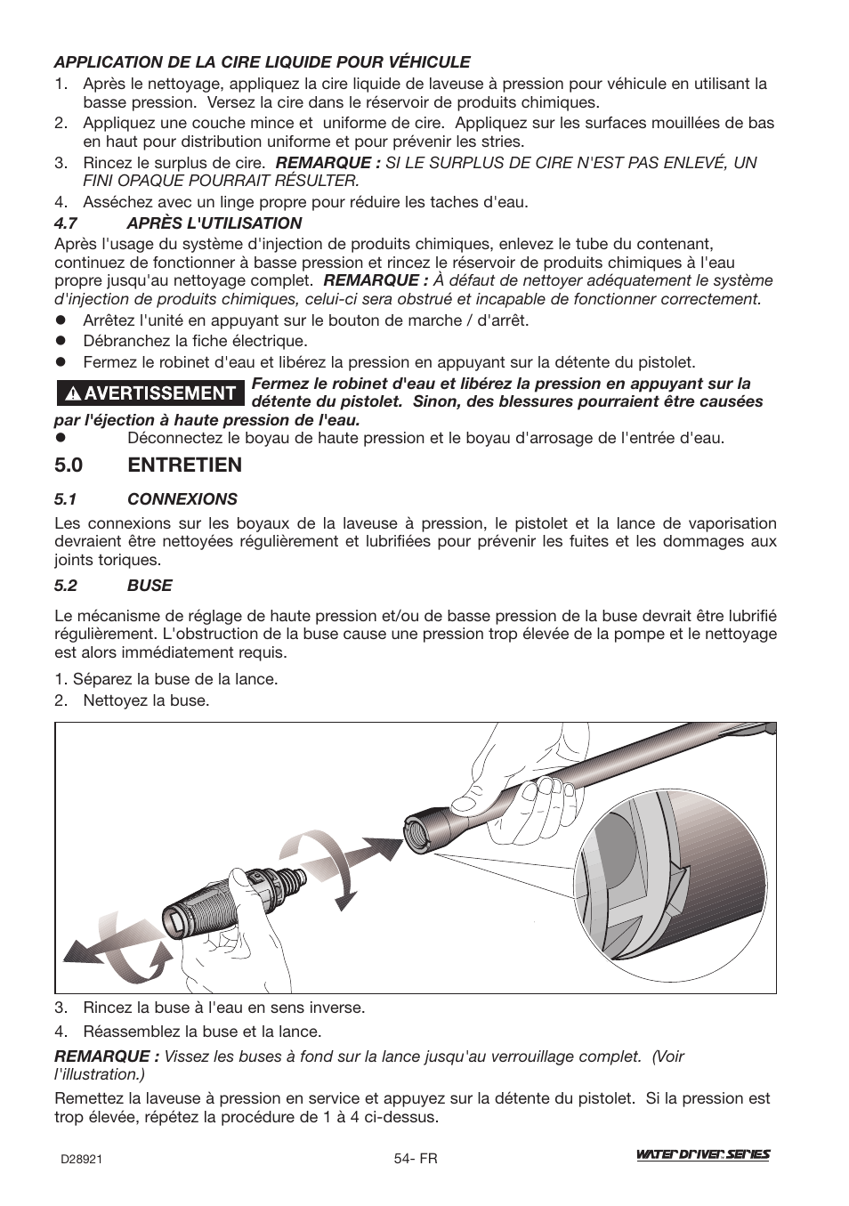 0 entretien | DeVillbiss Air Power Company Water Driver WD1600E User Manual | Page 54 / 60