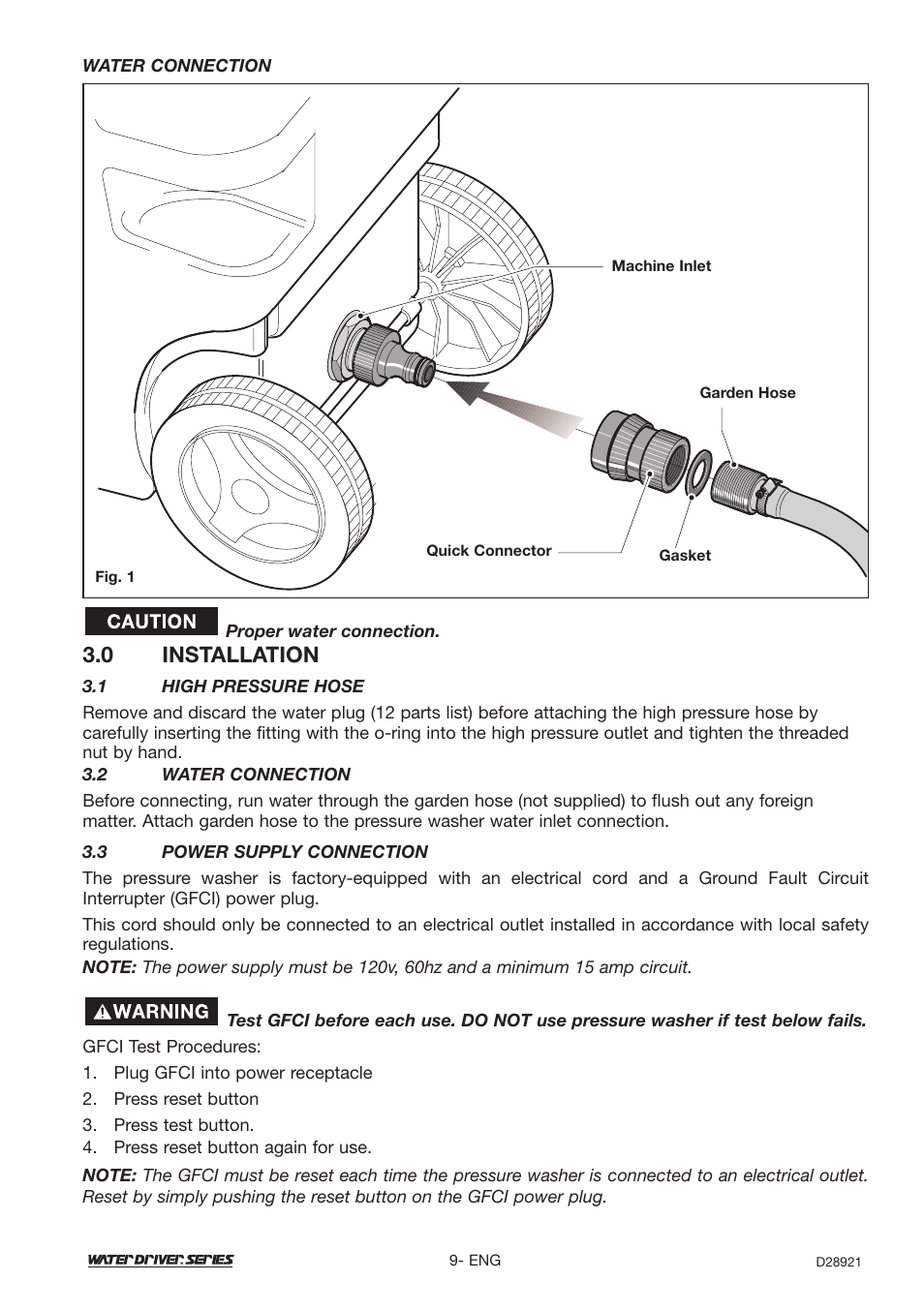 0 installation | DeVillbiss Air Power Company Water Driver WD1600E User Manual | Page 9 / 60