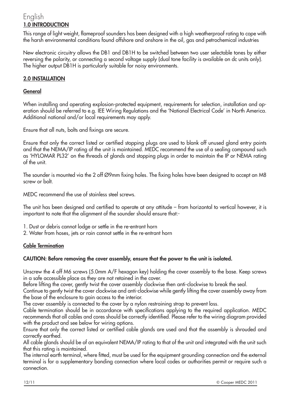 English | MEDC DB1 User Manual | Page 2 / 20