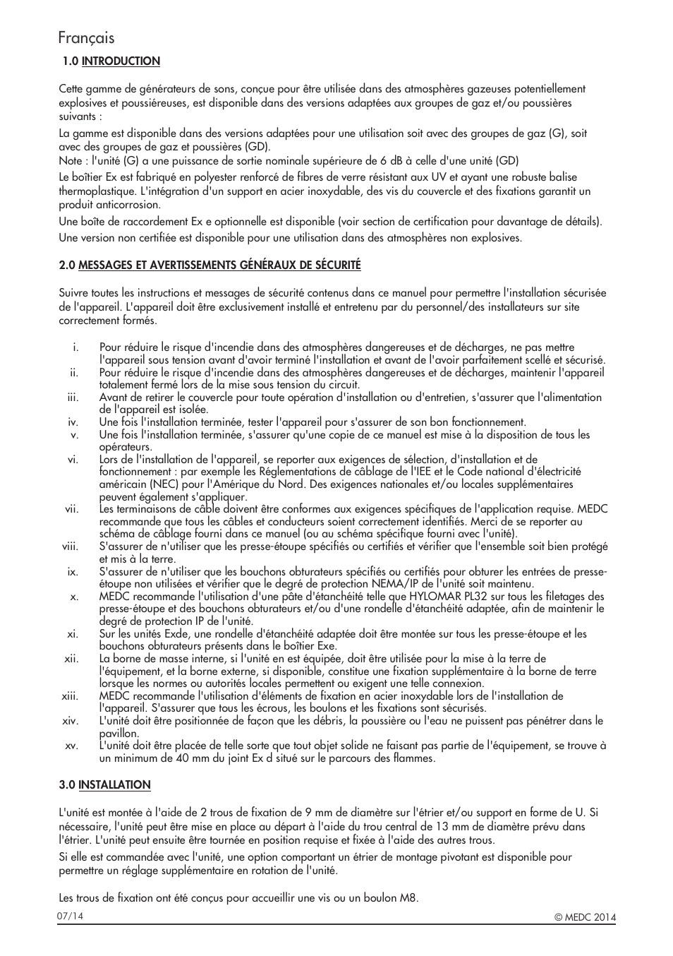 Français | MEDC DB3B User Manual | Page 16 / 56