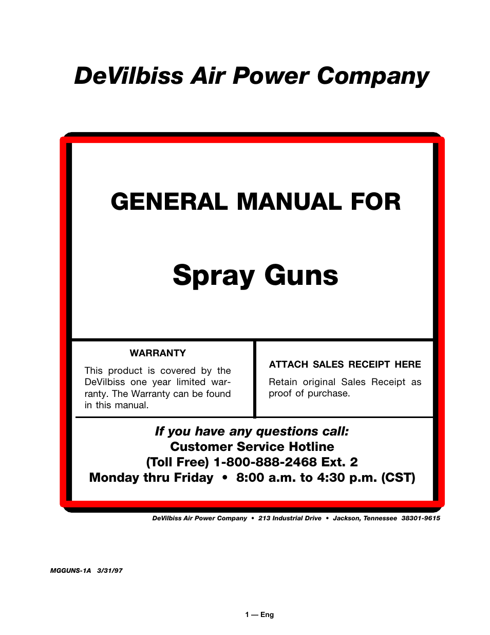 DeVillbiss Air Power Company SP-100-E User Manual | 8 pages