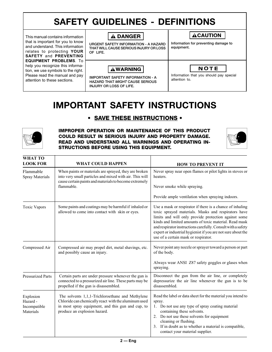 Save these instructions | DeVillbiss Air Power Company SP-100-E User Manual | Page 2 / 8