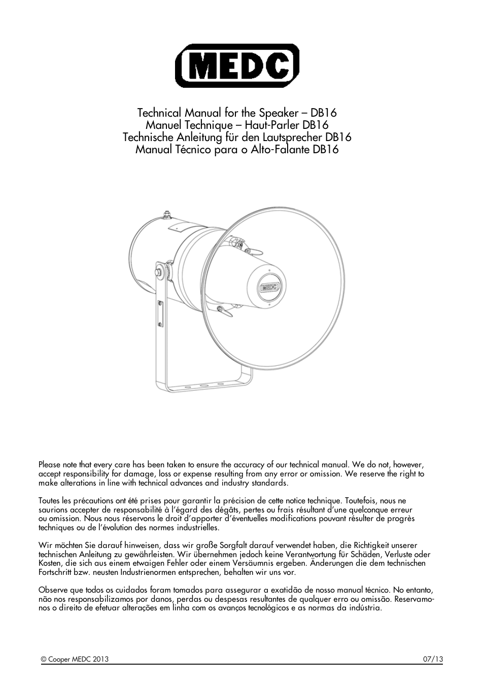 MEDC DB16 User Manual | 20 pages