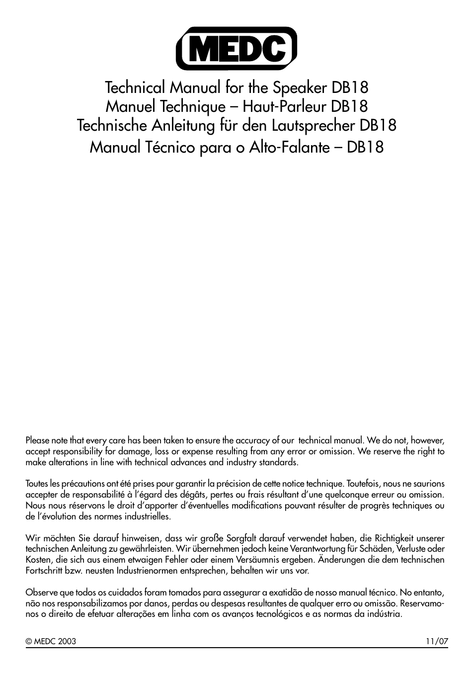 MEDC DB18 User Manual | 12 pages