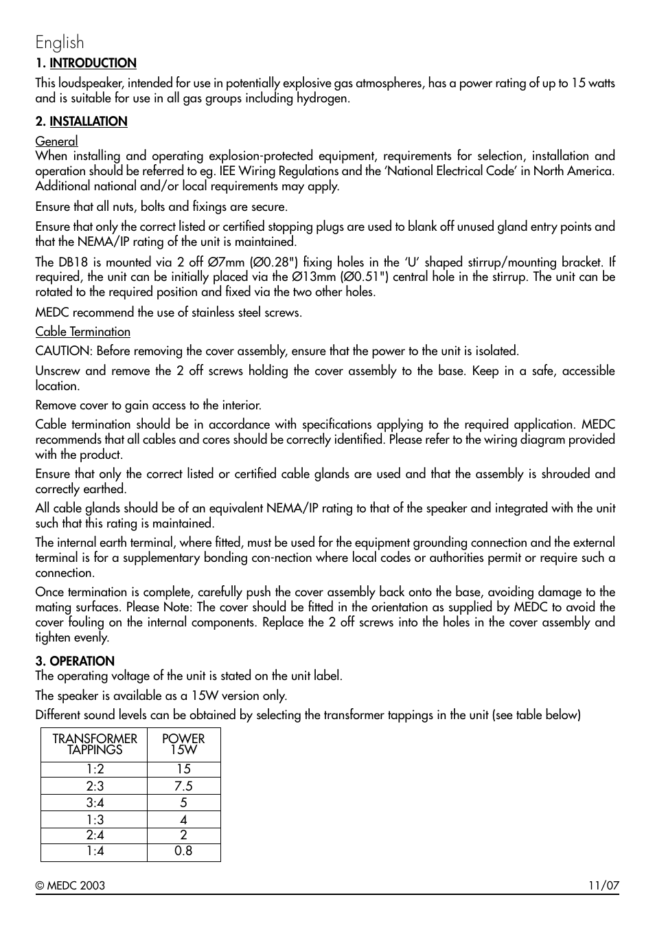English | MEDC DB18 User Manual | Page 3 / 12