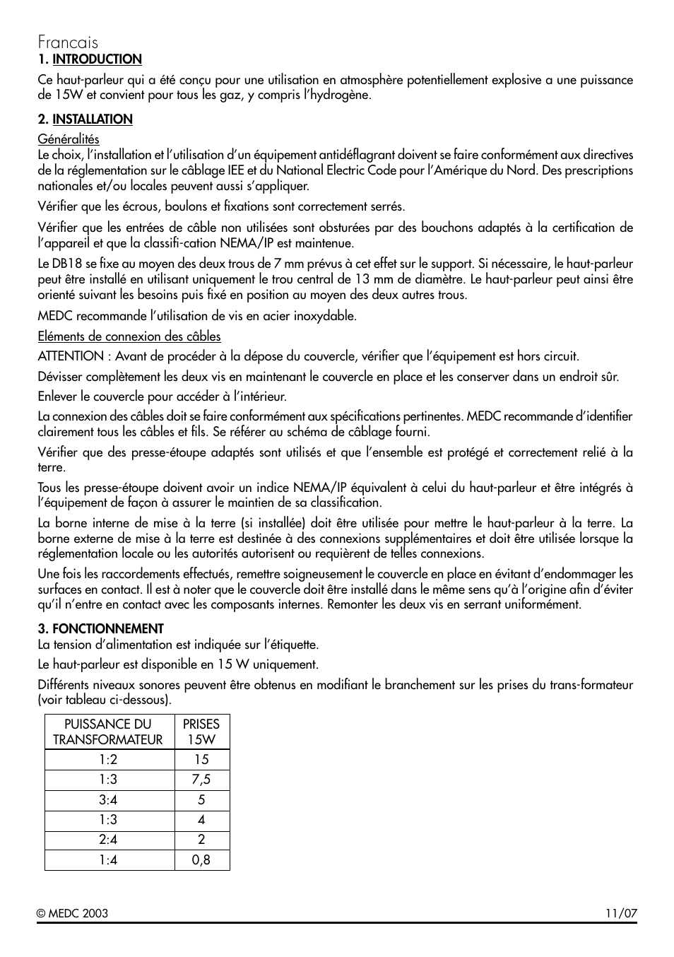 Francais | MEDC DB18 User Manual | Page 5 / 12