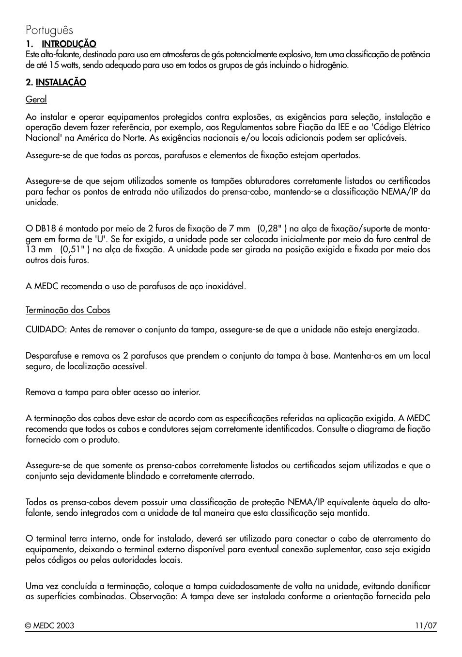 Português | MEDC DB18 User Manual | Page 9 / 12