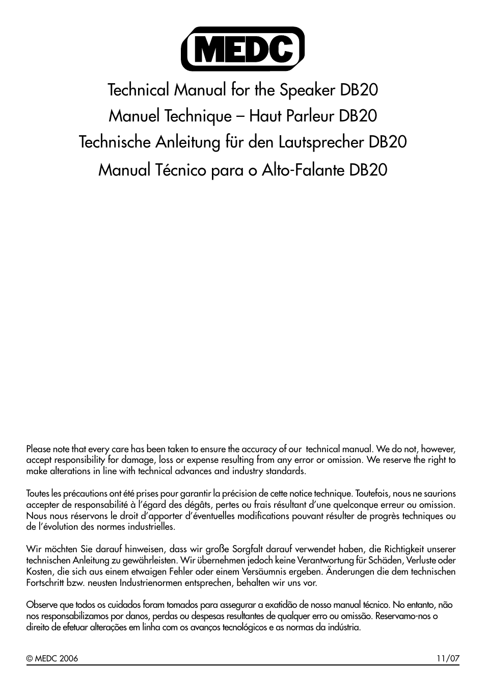 MEDC DB20 User Manual | 16 pages