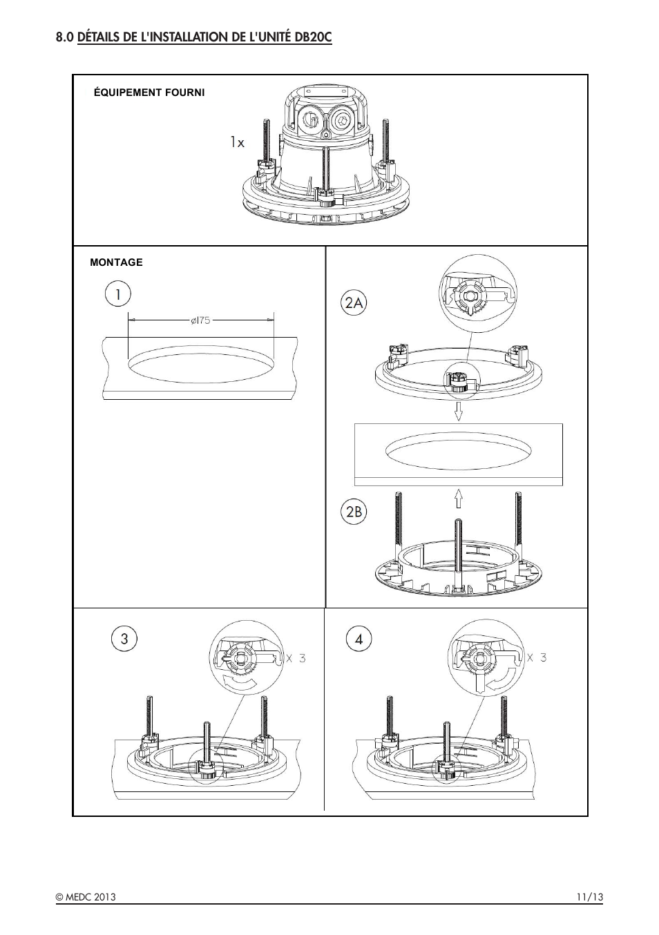 0 détails de l'installation de l'unité db20c | MEDC DB20C User Manual | Page 15 / 32