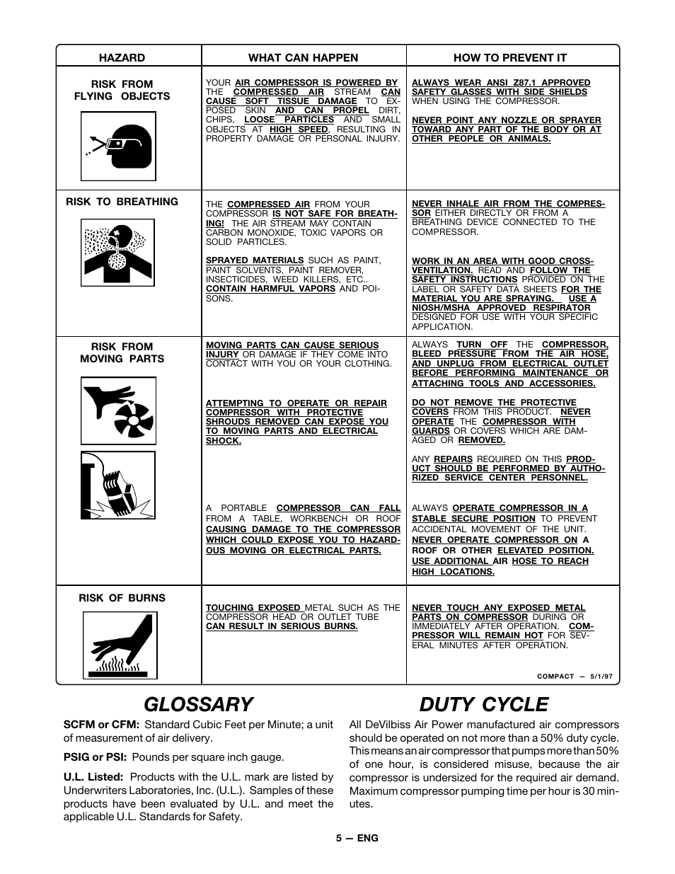 Glossary, Duty cycle | DeVillbiss Air Power Company FA100 User Manual | Page 5 / 12